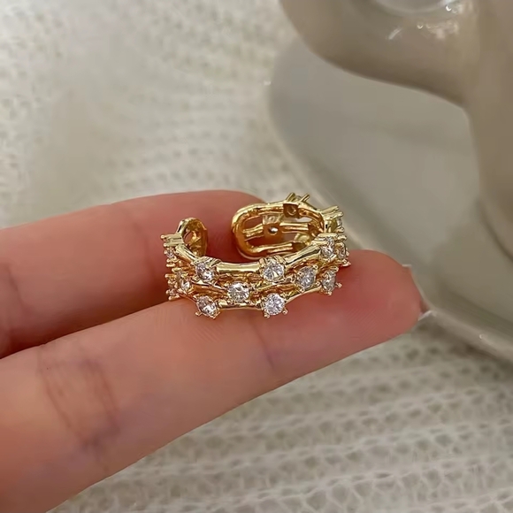 Anthropologie Jewelry - Anthropologie Gold Crystal Cluster Ear Cuff Pair